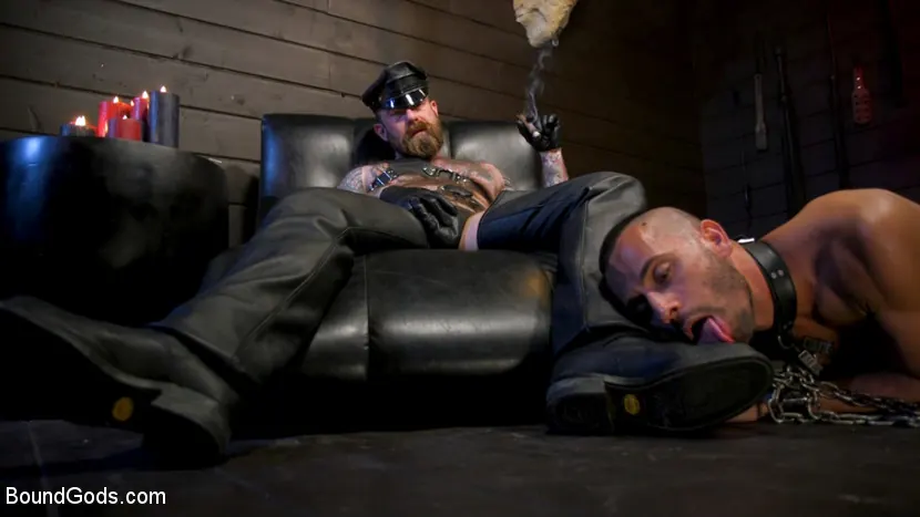 Kink Men 'Muscular Leather Daddy Smokes Cigars and Brutally Fucks Submissive Boy' starring Chance Summerlin (Photo 3)