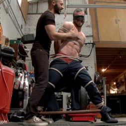 Dylan Strokes in 'Kink Men' Muscled mechanic, bound, fucked from both ends, and doused with cum (Thumbnail 4)