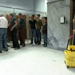 Eli Hunter in 'Kink Men' Pissed off janitor fucked in bondage by horny bathroom cruisers (Thumbnail 12)