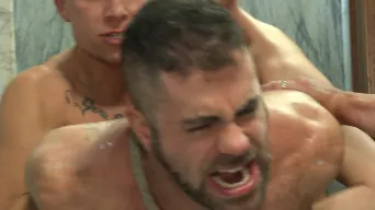Eli Hunter in 'Pissed off janitor fucked in bondage by horny bathroom cruisers'