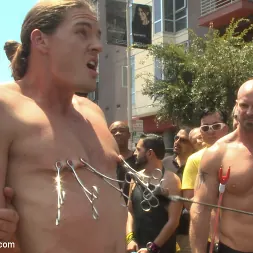 Mitch Vaughn in 'Kink Men' Publicly humiliated, asshole zapped, and covered in strangers' cum (Thumbnail 4)