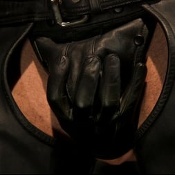 Ricky Larkin in 'Kink Men' Larkin's Load: Ricky Larkin Bound in Leather, Tickled, and Drained (Thumbnail 2)