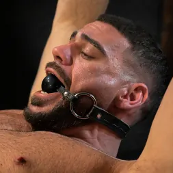 Ricky Larkin in 'Kink Men' Larkin's Load: Ricky Larkin Bound in Leather, Tickled, and Drained (Thumbnail 12)